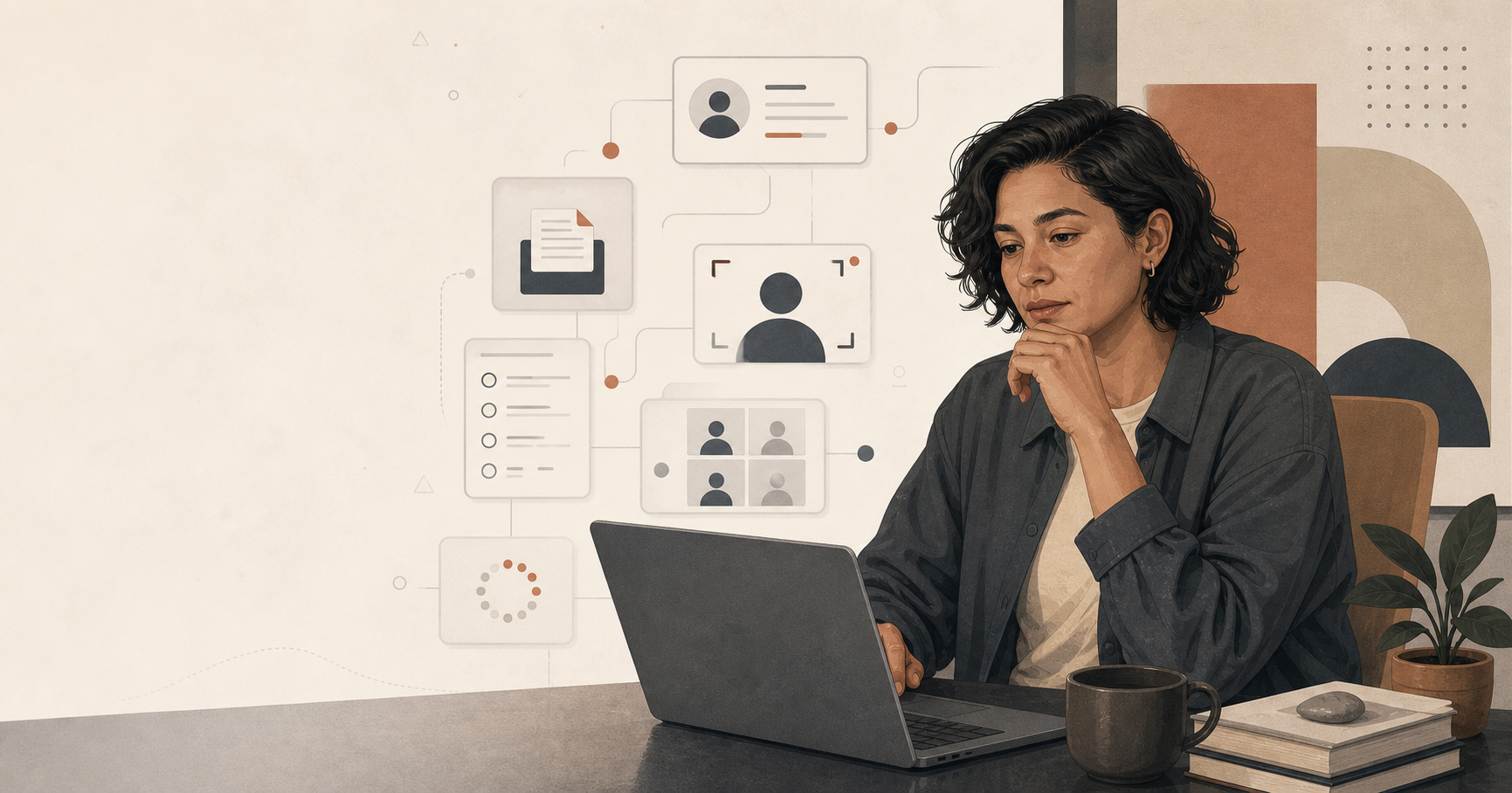Profesional enfrentando las múltiples etapas de una postulación laboral digital